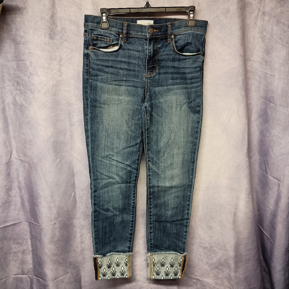 Loft Skinny Cuffed Ankle Embroidered‎ Jeans